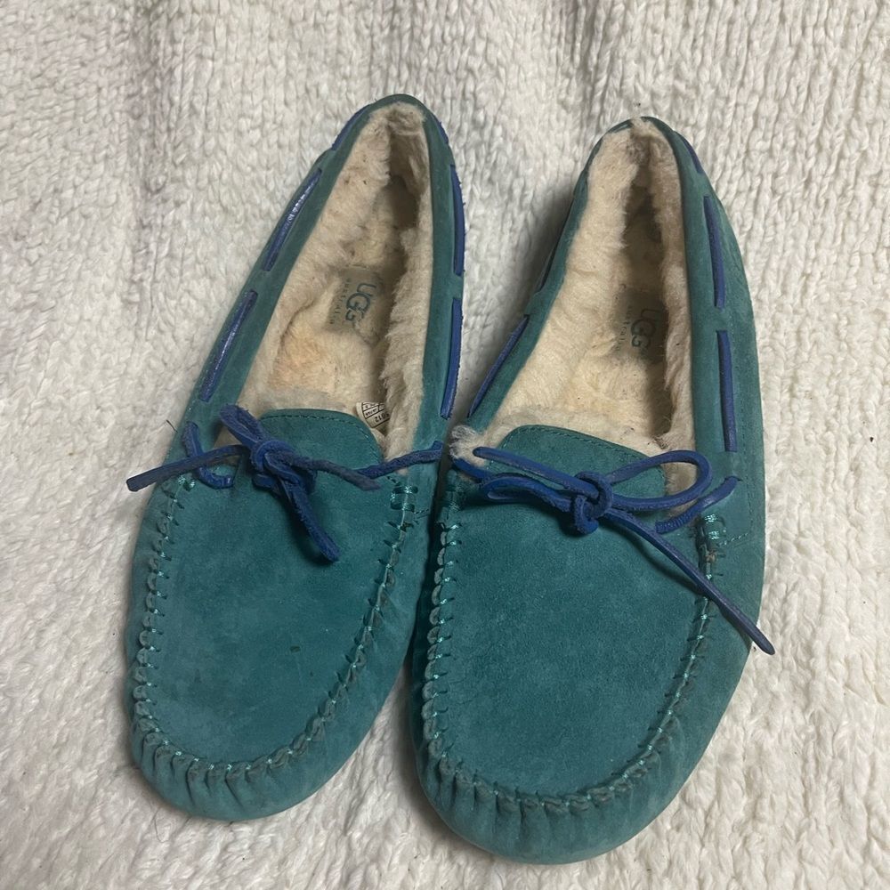 UGG Dakota leather suede coral blue shearling suede Slippers /Moccasins SZ10